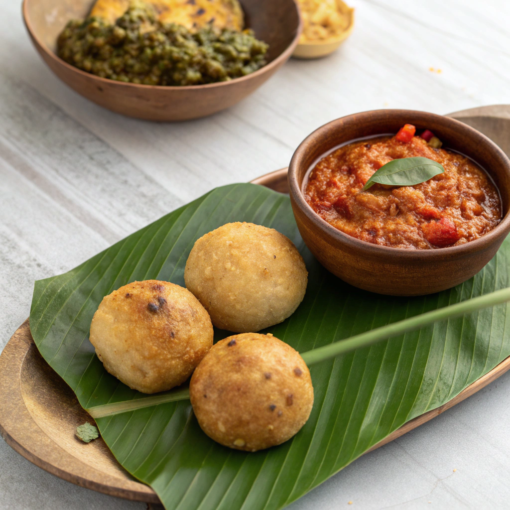 Litti with Chokha on leaf plate (Pattal)